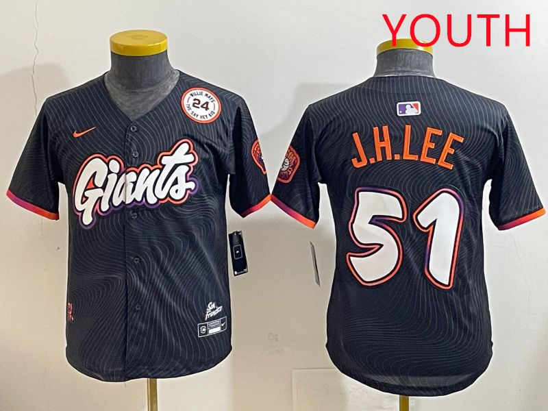Youth San Francisco Giants #51 J.H.Lee Black Joint Name 2025 Nike MLB Jersey style 10->youth mlb jersey->Youth Jersey
